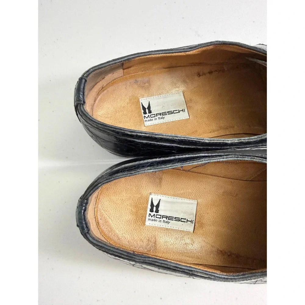 Moreschi Mens Black Crocodile Leather Derby Classic‎ Shoes Made in Italy 12